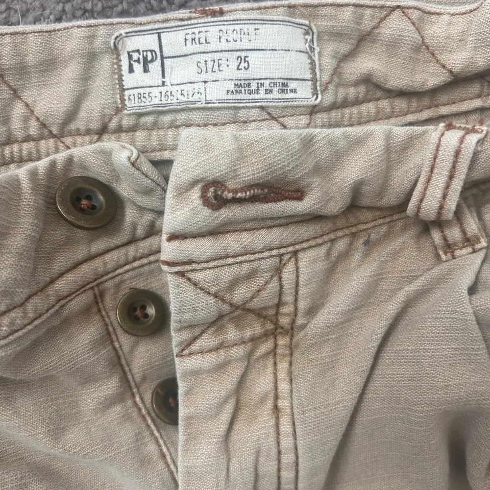 Free People Khaki Utility Pants | Button Fly Workwear Straight Leg | Size 25